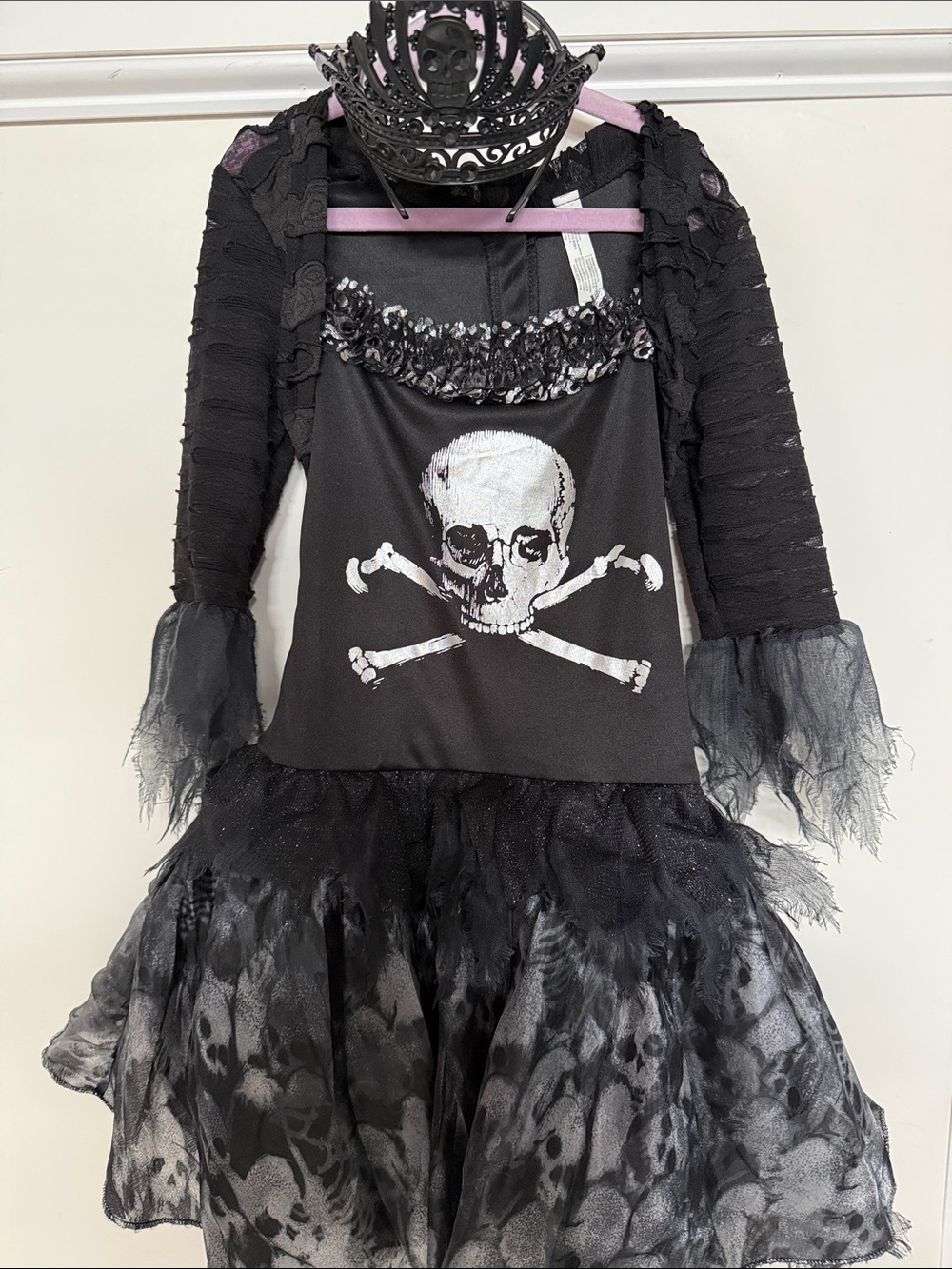 Girls Black Skull Pirate Princess Costume with Crown